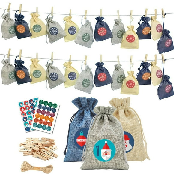 Costwax CHristmas Drawstring Pocket Calendar 24 Number Sticker Storage Bag Gunny Bag Set