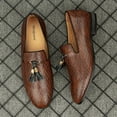 thumbnail image 4 of Men’s Luxury Brown Loafers and Faux Leather Wedding Dress Shoes with Tassel, Brown-05, 9 US, 4 of 5