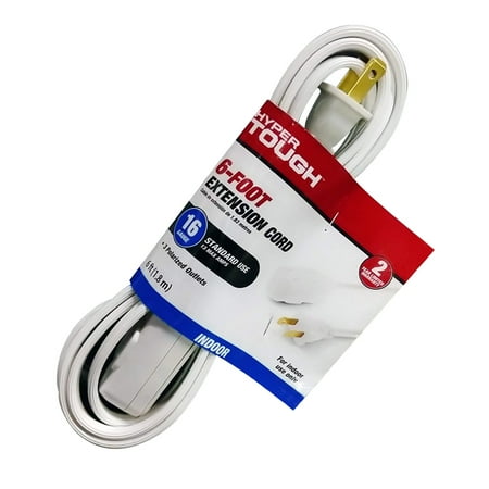 Hyper Tough 6Ft 16Awg 2 Prong White Indoor Household Extension Cord, 13 Amps