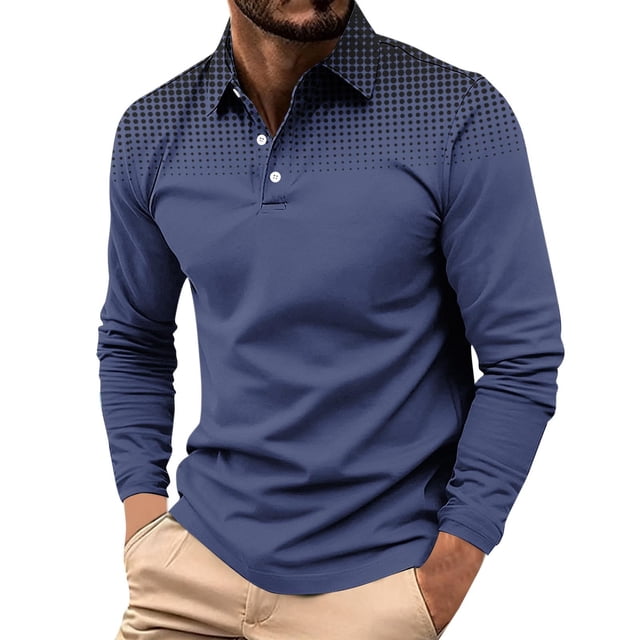 Ceisia Men's Gradient Polka Dot Collared Long-Sleeve Polo Shirt | Slim Spring Casual Top Gift