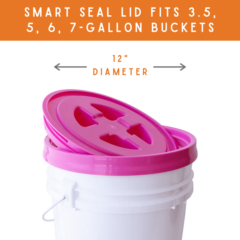 Handy Pantry Smart Seal Lid - 2 Pack, Pink - 5 Gallon Twist Lid, Airtight Storage - Twist on Off Lid for Bucket & Pail - Emergency Storage, Prepper