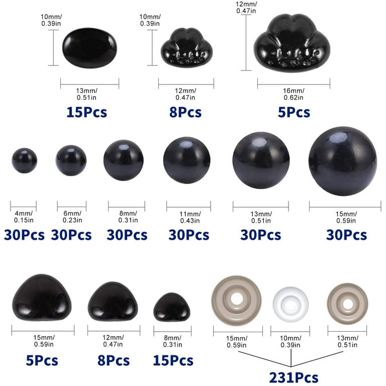  Plastic Safety Eyes and Noses with Washers, Qtopun 752