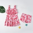 thumbnail image 2 of Odeerbi 2-9 Years Toddler Girls Two Pieces Swim Dress Summer Floral Ruffle Swimdress with Shorts Set Beach Hawaiian Beachwear Sleeveless Cute Print Split Swimming Dress Set, 2 of 3