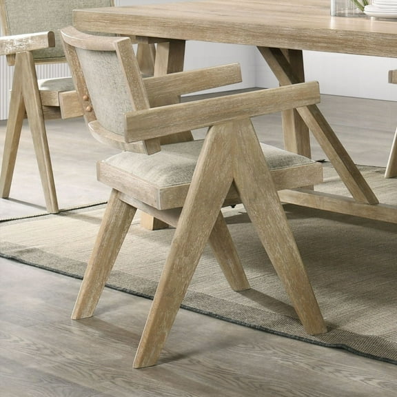 Modern Oak Dining Chairs - 2-Pack with Plank Arms & Upholstered Seat