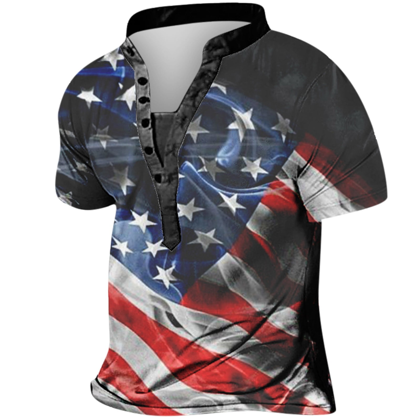jsaierl 4th of July Shirts for Men Patriotic Stars and Stripes Graphic Tees  Lightweight Button Up Henley Top Streetwear Short Sleeve T Shirt 