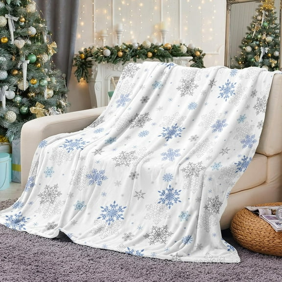 Christmas Throw Blanket White Snowflake Blanket Super Soft Flannel Fleece Blankets Winter Plush Fuzzy Warm Bed Blankets Xmas Holiday Decor for Couch Bed 50"X60"