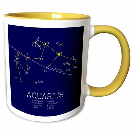 3drose, Aquarius Zodiac Asterism. Star Colors, Names. Elegant Astronomy, 11oz Two-tone Yellow Mug