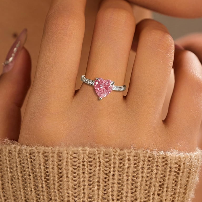 Dainty Pink Cubic Zirconia Heart Ring for Women 925 Sterling  display picture 1