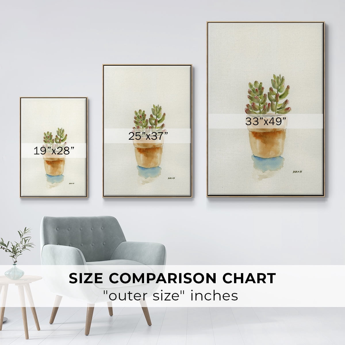 Succulent III Framed Premium Gallery Wrapped Canvas - Ready to Hang - 17 x 25 - Natural Wood Floating Frame