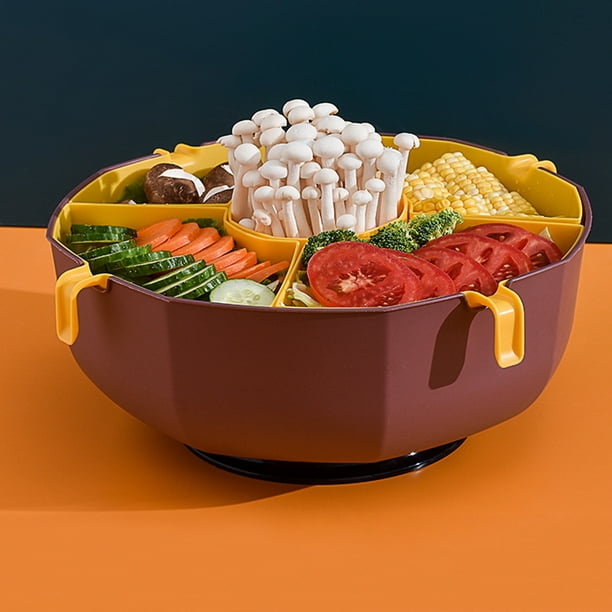 Plato De Olla Caliente Giratorio Cesta de frutas, plato giratorio de doble capa para olla caliente, rejilla múltiple para el hogar (rojo vino L) Wdftyju Libre de BPA