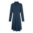 thumbnail image 6 of Women's Casual Fashion High Neck Long Sleeve Solid Color Midi Dress, Fall and Winter Comfortable Dress for Casual Outings, Soft and Breathable Fabric,Navy,3XL, 6 of 7