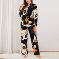 thumbnail image 2 of Balery Cat Skulls and Flowers Conjunto de Pijama con Estampado para Mujer, Conjunto de Dos Piezas con Manga Larga, Ropa de Dormir Suave con Bolsillos, Pijamas Cómodos-Medium, 2 of 7