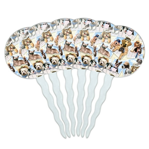 Cool Dogs on Framed on Fence Pattern Cupcake Picks Toppers Decoration Set of 6