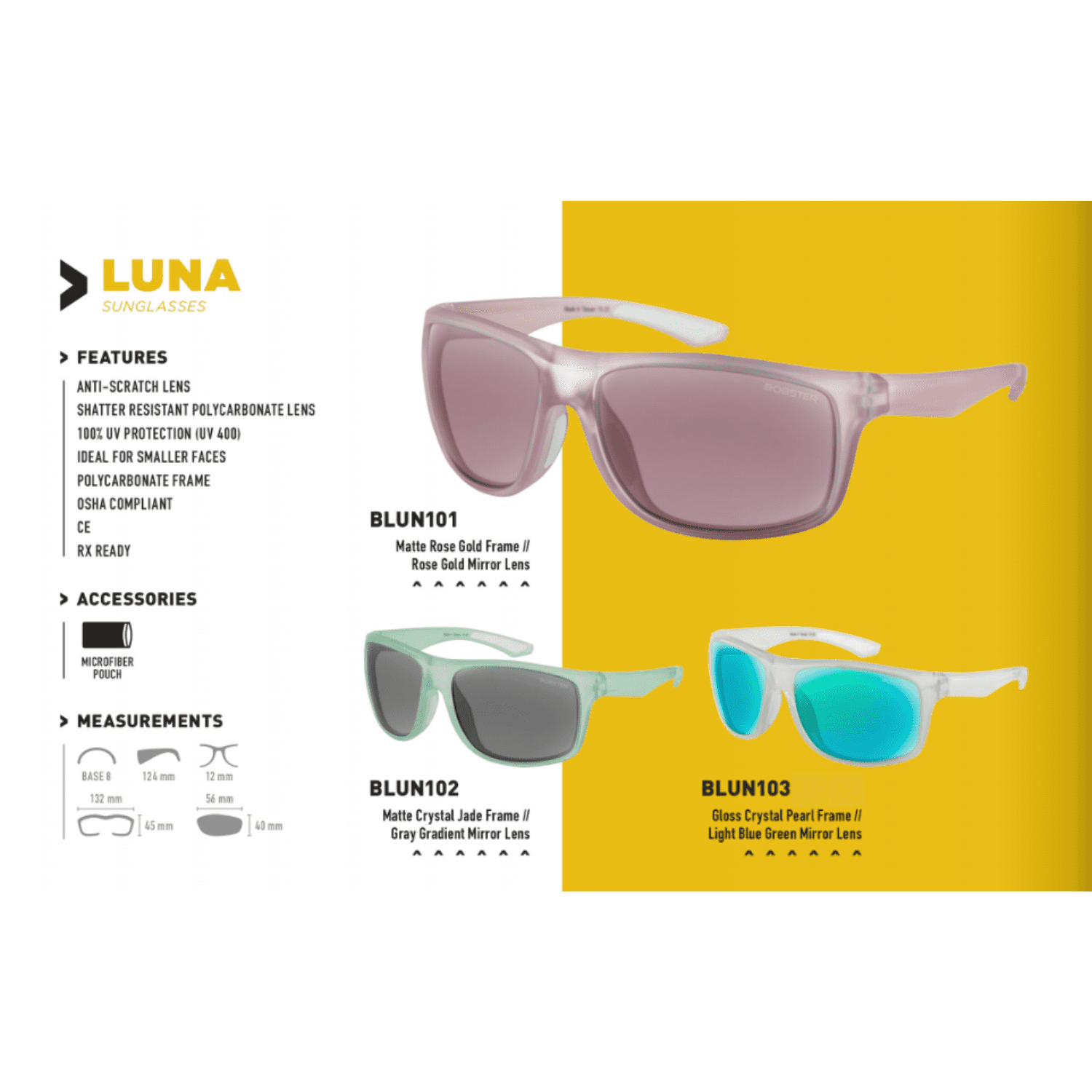 Bobster® Luna Gloss Crystal Pearl Frame Light Blue Green Mirror Lens