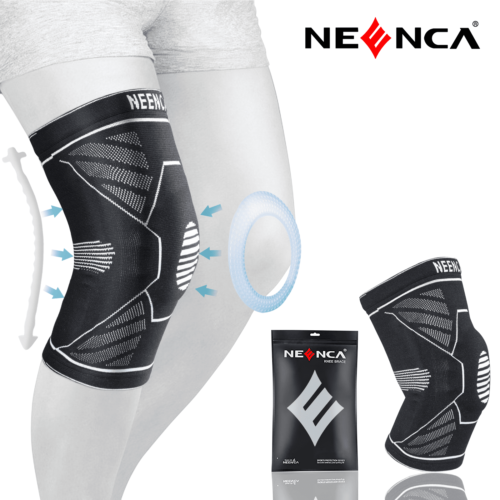 NEENCA Compression Knee Brace, Support Sleeve, Knee Pad with Patella Gel Pads & Side Stabilizers 1PC White L