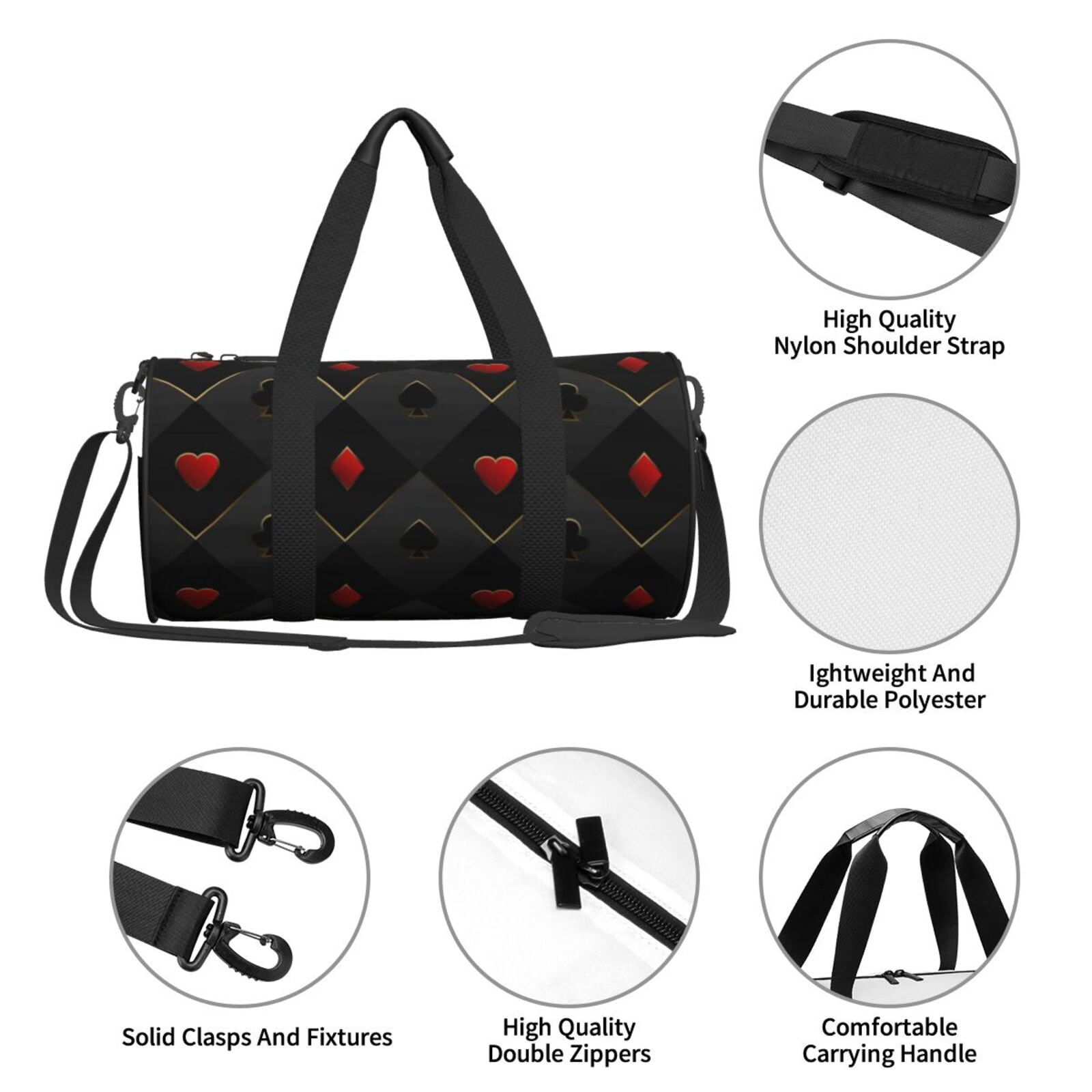 Vsdgher Red Poker 45L Foldable Duffel Bag, Sports Gym Bag,Overnight Bag, Portable Weekender Bag for Airplanes