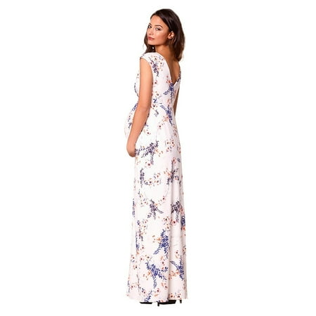 

Mnycxen Women s Floral Short-Sleeved Dress Pregnant Women Maternity Long Dress
