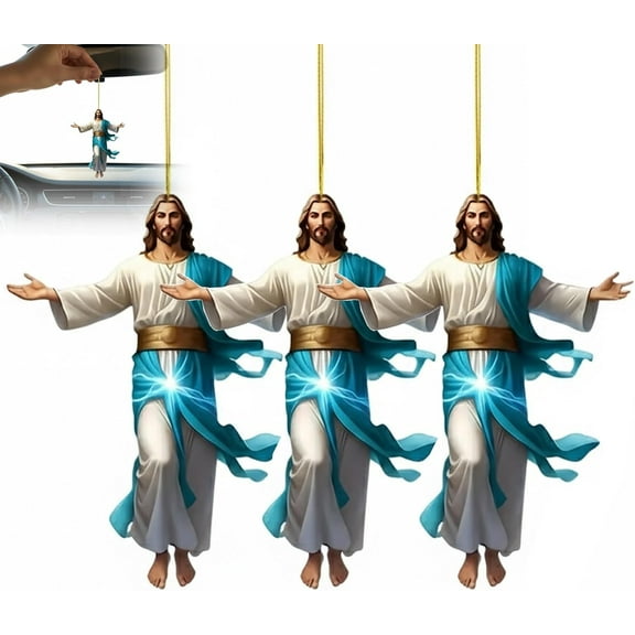 2D Retro Jesus CarHanging Decor, rearview mirror accessories, Religious Gift for Truck Driver