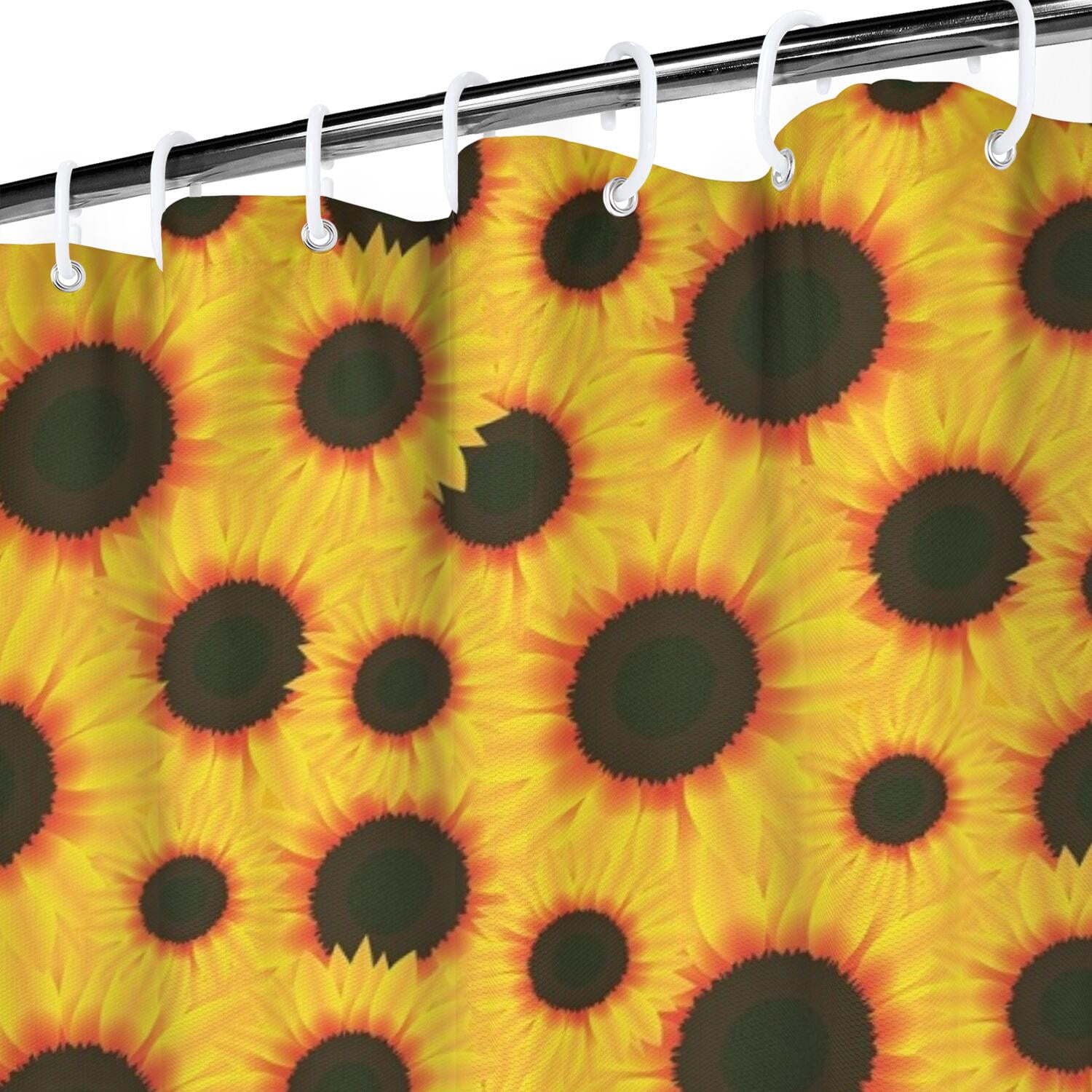 Floral Sunflower Pattern Shower Curtain Rustic Farmhouse Style Waterproof Quick-Dry Bathroom Curtain