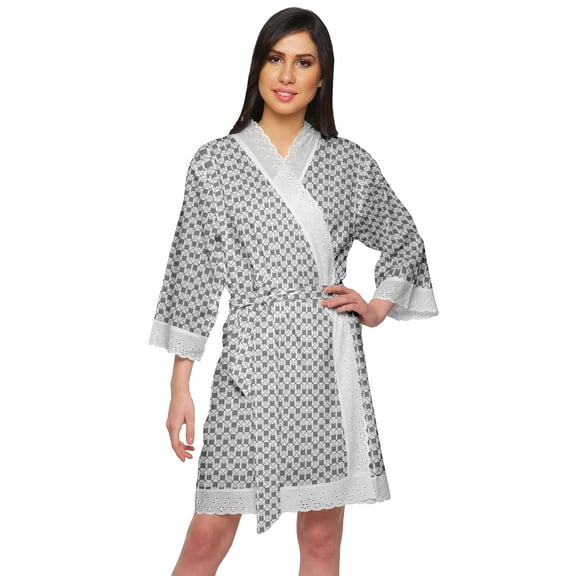 Moomaya Short Printed Crossover Kimono Robes For Girls Nightwear Dressing Gown