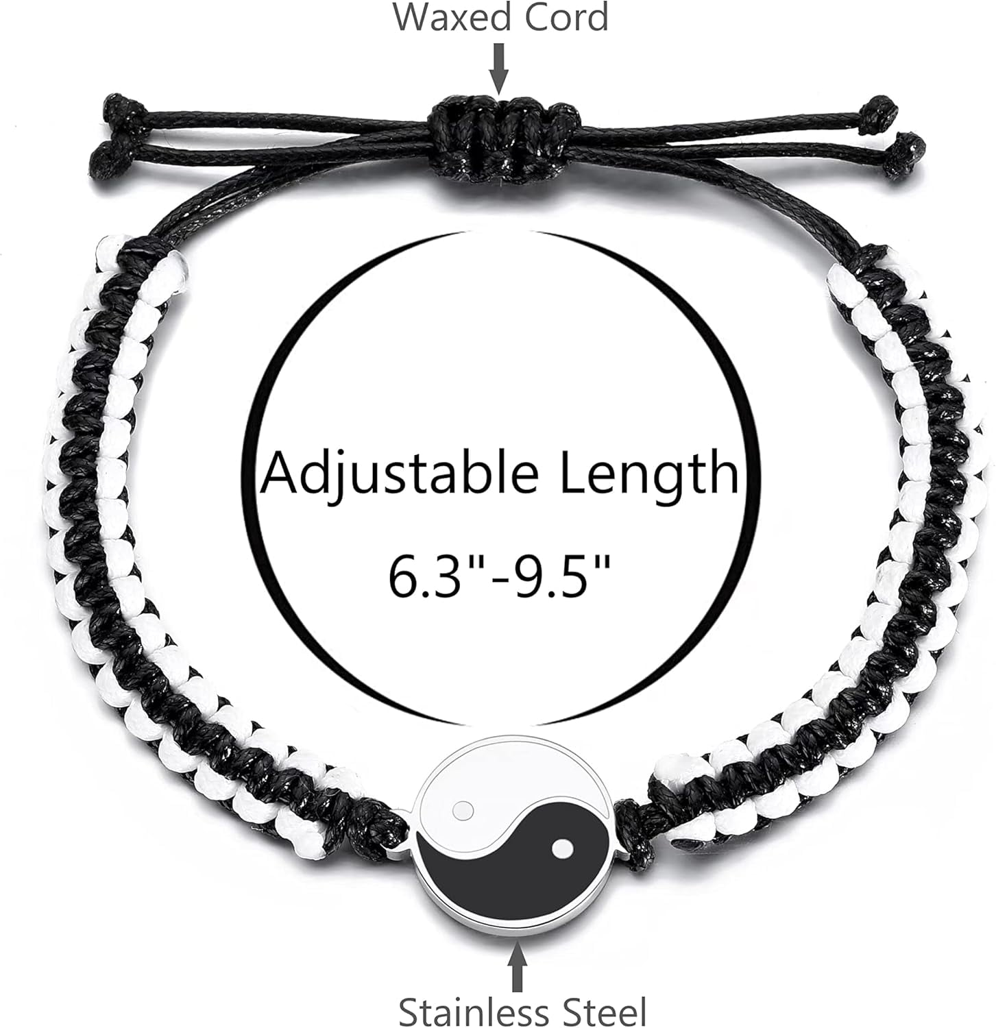 Yin Yang Bracelets for Men and Women Adjustable Bracelet Cord BFF Bracelets