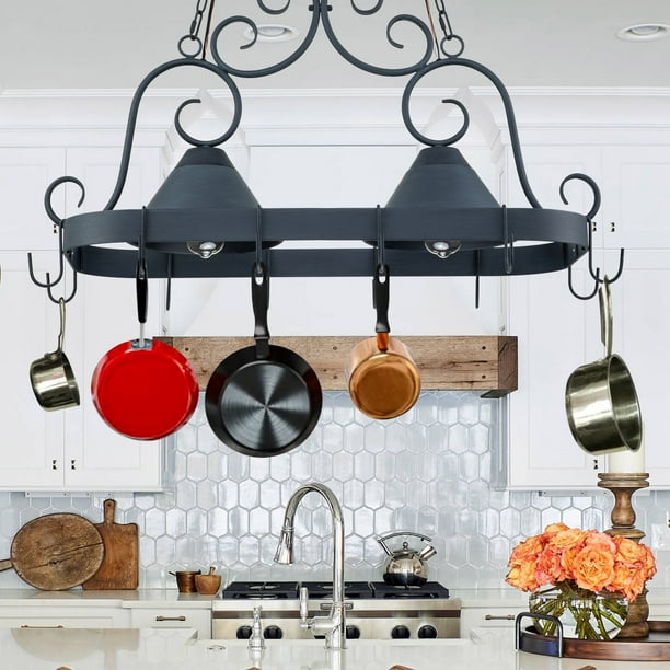 C Cattleya 1-Light Antique Zinc Finish Pot Rack Kitchen