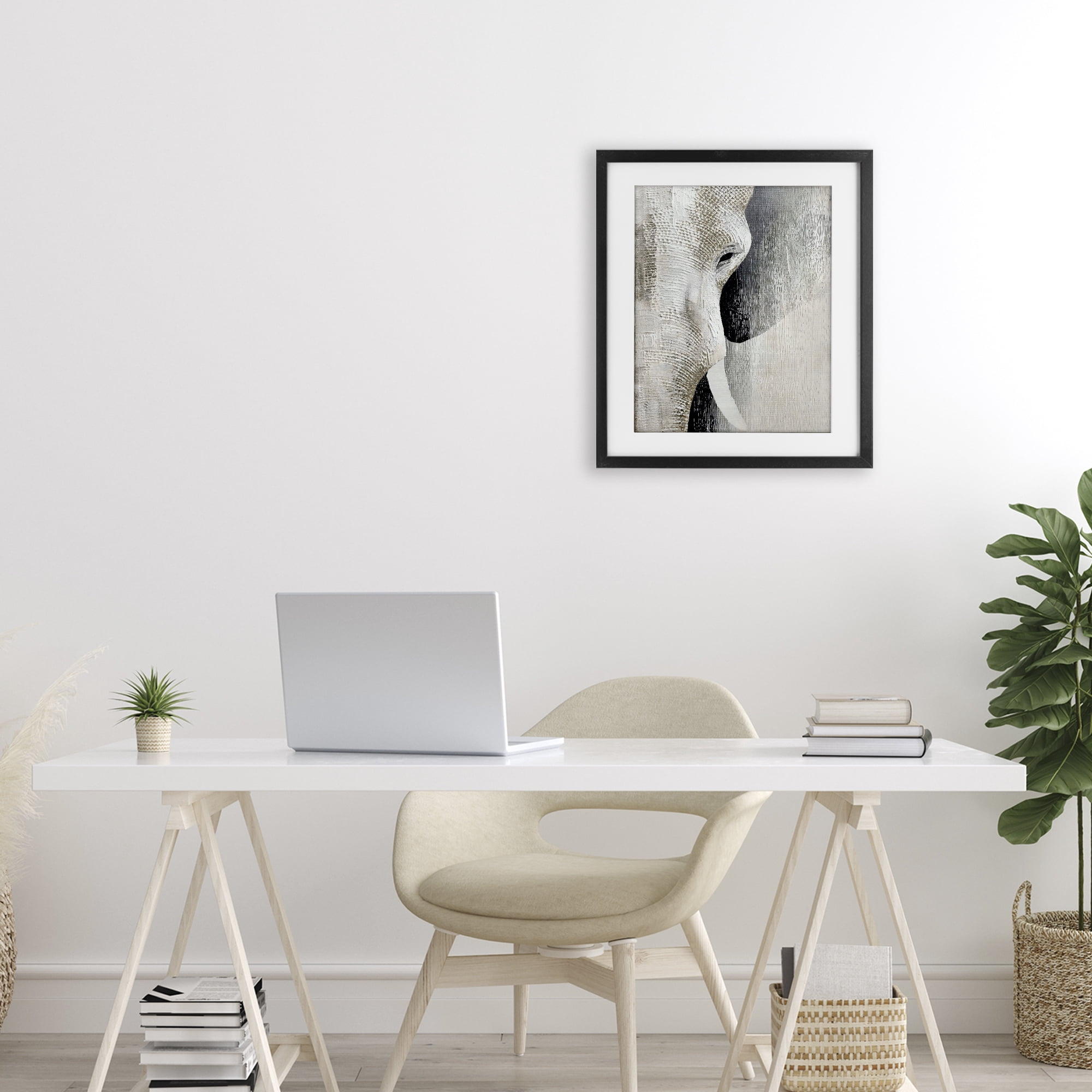 Stupell Industries Faux Textured Elephant Black Framed Print Under Glass, design by LSR Design Studio