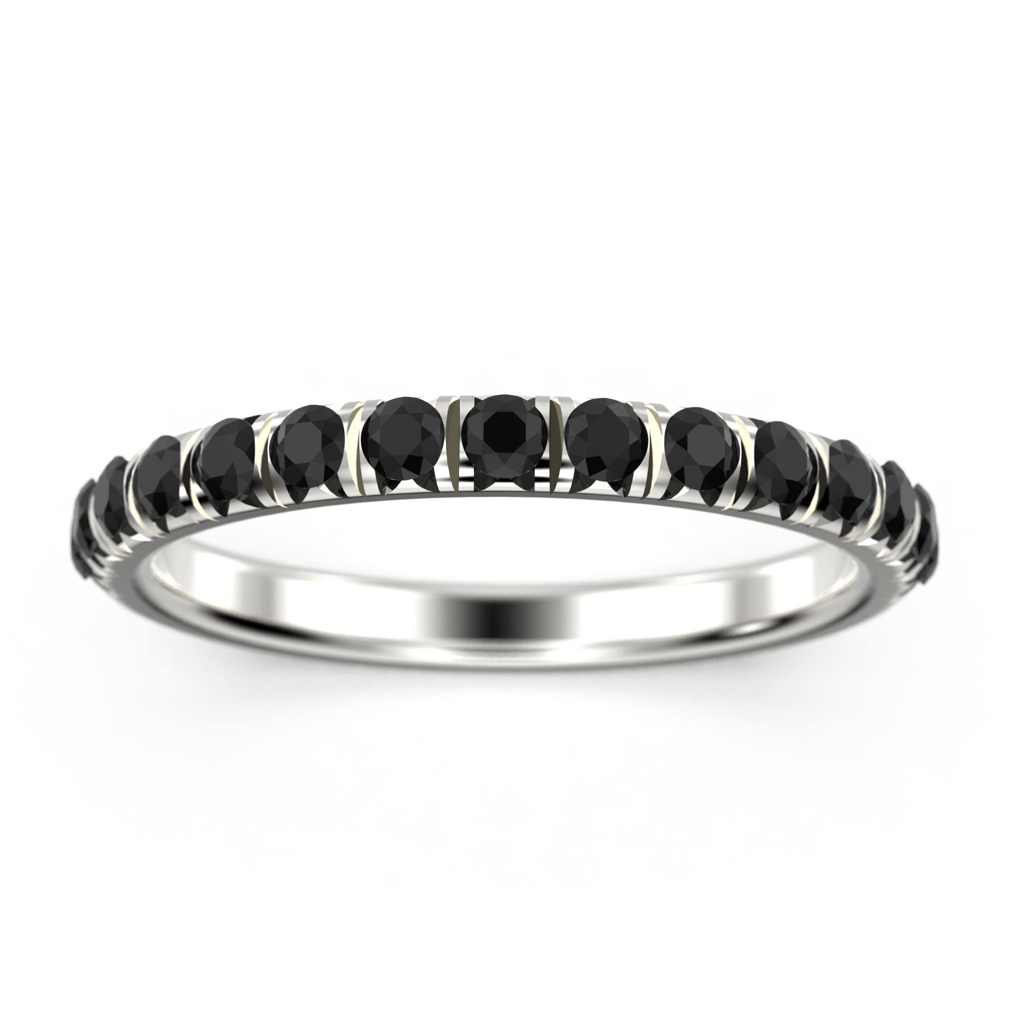 0.75 CT Sterling Silver Round Black Diamond Ladies Wedding Stackable Band Ring 
