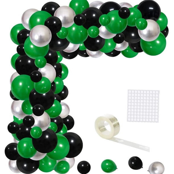Kit de arco de guirnalda de globos plateados, verdes y negros, 117 piezas, globos plateados metálicos verdes y negros, globos de fiesta para videojuegos para la Copa Mundial de fútbol, vídeo G