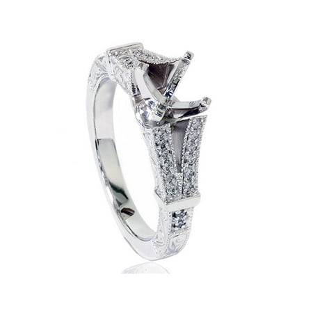 Diamond Ring Mounting - 1/5ct Split Shank Vintage Diamond Semi Mount Engagement Ring 14K White Gold