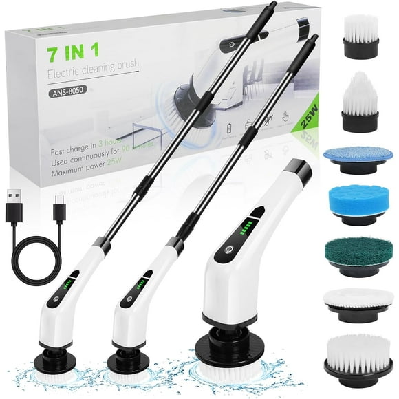 Electric Spin Scrubber Electric Cleaning Brush Cordless Power Scrubber with 3 Replaceable Brush Heads Handheld Power Shower Scrubber for Bathtub, Floor, Wall, Tile, Toil-White - Large (G Need )
