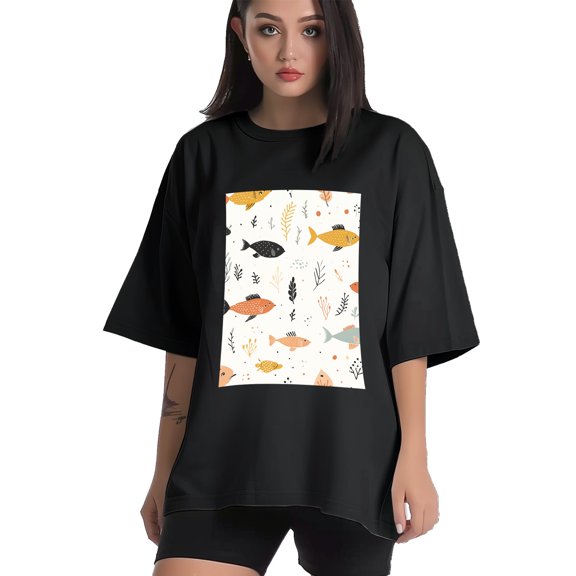 Plus Size Shirt for Women Black Tops for Women Short Sleeves Shirt for Women Fish T Shirt Crewneck Shirt for Women XS