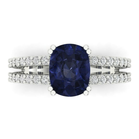 3.96ct Cushion Cut Blue Sapphire 14k White Gold Engraving Statement Bridal Wedding Designer Ring Size 7.5