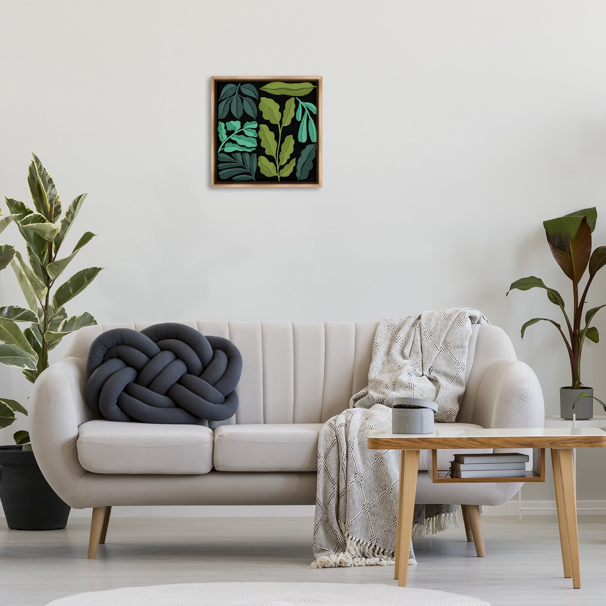 Stupell Industries Plant Sprig Collage Plants & Flowers Painting Brown Floater Framed Canvas Art Print Wall Art, 18 x 18