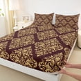thumbnail image 4 of jejeloiu Western Damask Queen Sheets,Vintage Victorian Floral Queen Sheet Sets For Adults,Burgundy Gold,4-Piece,1 Flat Sheet, 1 Fitted Sheet and 2 Pillowcases, 4 of 6