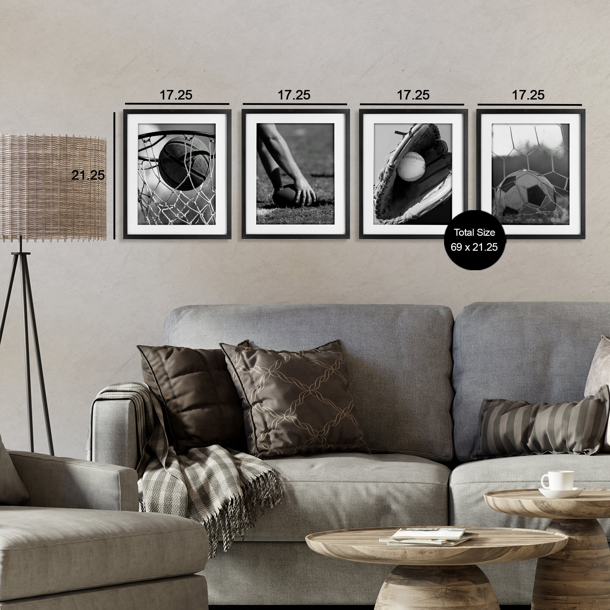 Stupell Industries Athletic Sports In Action 4 Piece Black Framed Print Under Glass Set, design by Marcus Prime