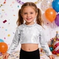 thumbnail image 2 of Girls Long Sleeve Glitter Sleeve Cropped Casual Top For Teen Youth Fashion Stylish Comfortable Wear Tween Kids Summer Soft Comfy Cute Teen Basic Tees, 2 of 4