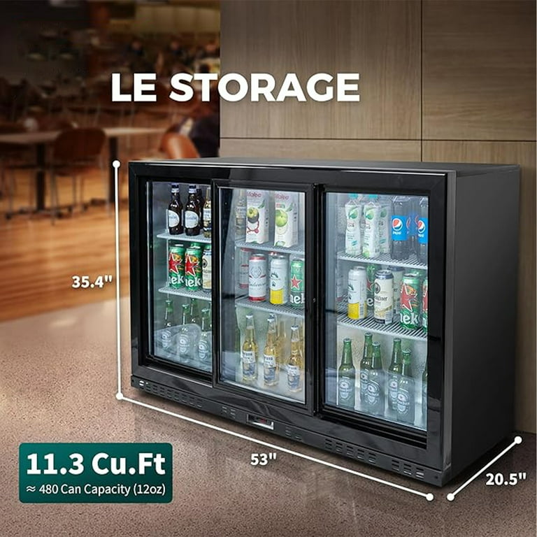 NSF 53 in. Sliding Door Back Bar Cooler 11.3 Cu. Ft. Counter Height Glass Door Bar Fridge Lockable Refrigerator
