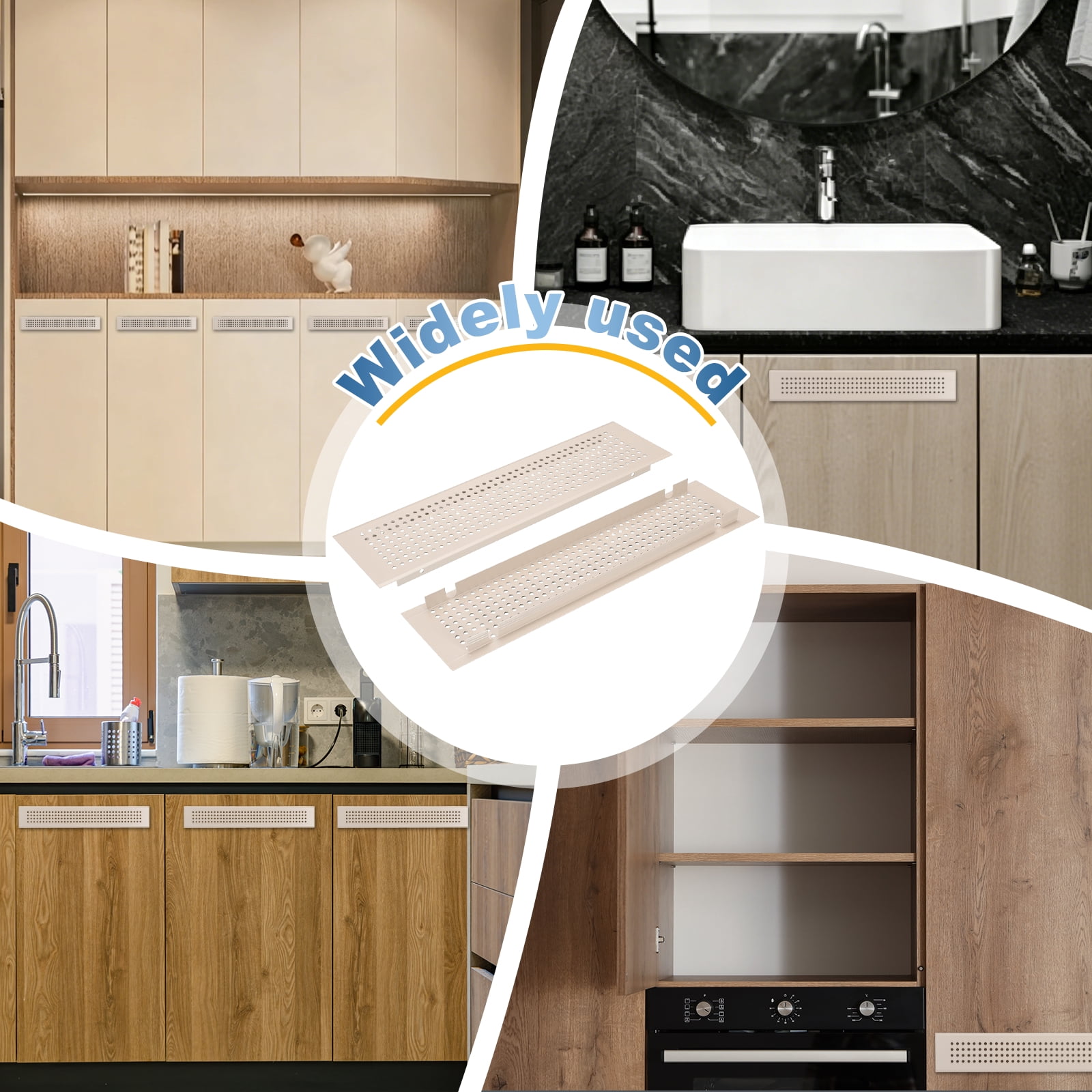 Uxcell 2 PCS Door Air Vent Cover, 12 x 3 Inch (LxW) Cabinet Vent Two Sided Door Grille Heavy Duty Rust-Proof for Floor Cabinet Bathroom Kitchen, Cashmere Gray (Openings 10.43 x 2.52)