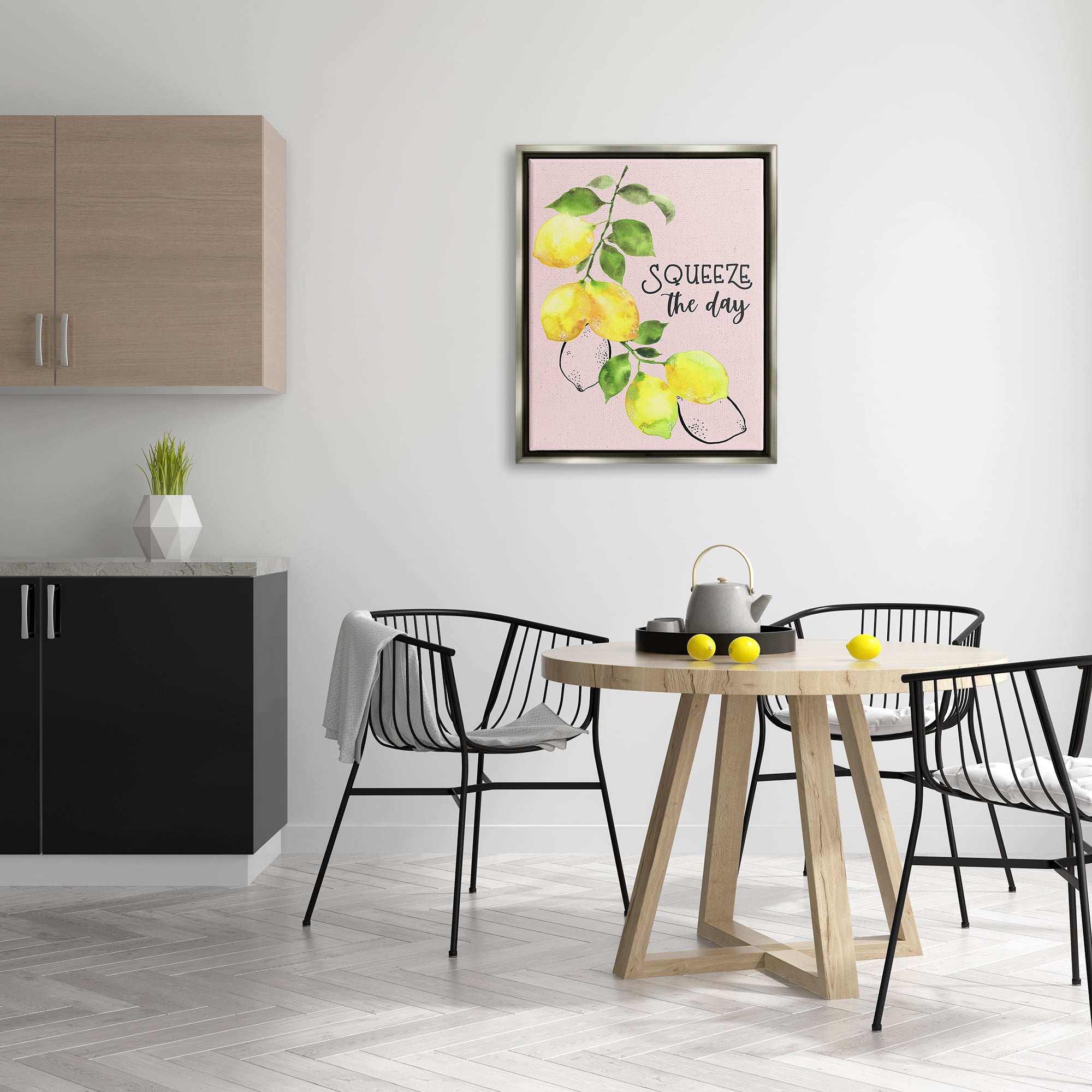 Stupell Industries Squeeze The Day Lemons Food & Beverage Painting Gray Floater Framed Canvas Art Print Wall Art, 25 x 31