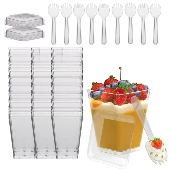 Hiziwimi 50Pack 5.4oz Clear Dessert Cups with Lids and Spoons, Mini Dessert Cups, Appetizer Cup, Reusable Mini Tumbler Serving Cups for Party Desserts
