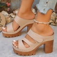 thumbnail image 3 of Slides for Women Comfy Orthopedic Heeled Sandals Peep Toe Hook and Loop Slip on Backless Heels Platform Lug Sole Pumps Shoes Beige Size 6.5, 3 of 5