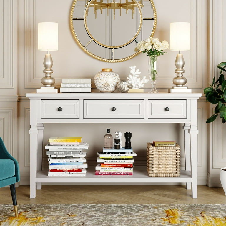 50 Inch Classic Retro Style Narrow Console Sofa Table with Three