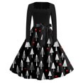 thumbnail image 2 of Christmas Dresses for Women Long Sleeve Flare Dress with Merry Christmas Print for Hollow Party Casual Square Collar Dresses,Black,L, 2 of 4