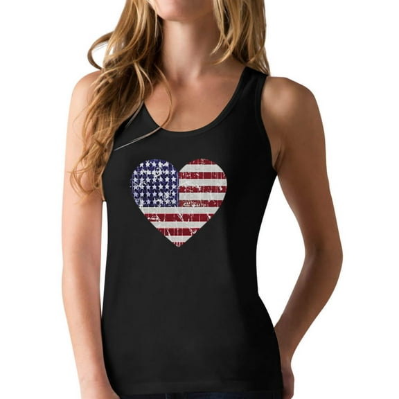 American Heart Flag USA Flag Patriotic 4th of July Women's Racerback Tank Top Large Black - Perfect Independence Day Gift - Soft, Comfortable and Breathable - Made in the USA - Large Black