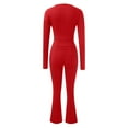 thumbnail image 6 of GILIGEGE Two Piece Sets for Women Women's 2 Sets Fold Over Flare Pants Set Long Sleeve Cropped Top Casual Outfits Pajamas Red S, 6 of 6