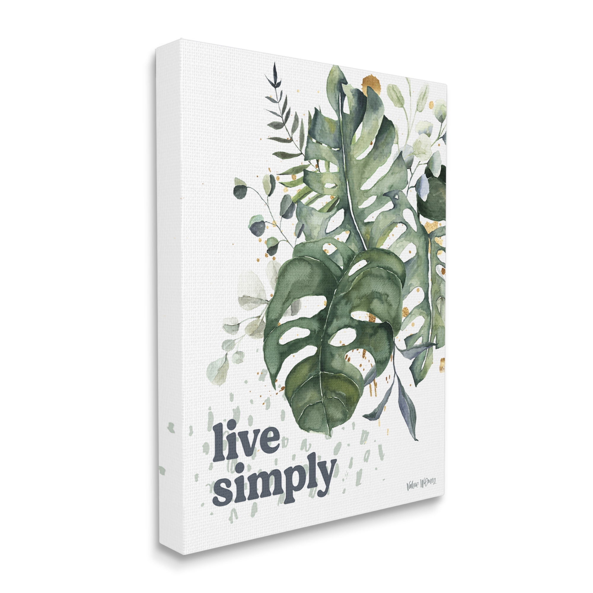Stupell Industries Live Simply Text Lush Green Monstera Plant Leaves Graphic Art Gallery-Wrapped Canvas Print Wall Art, 36x48, by Valerie Wieners