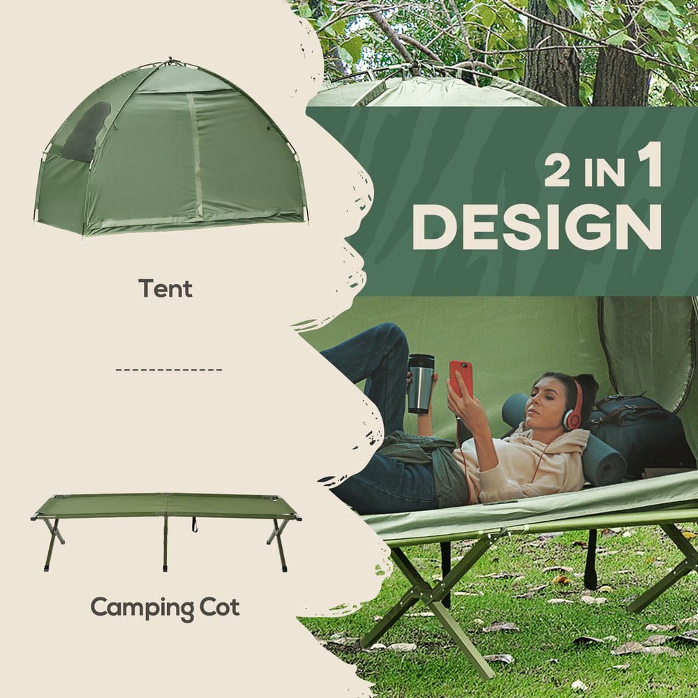 Resenkos Camping Tent Cot, Single Person Folding Cot Combo, Off-Ground Tent with Covered Outdoor Bed and Carry Bag