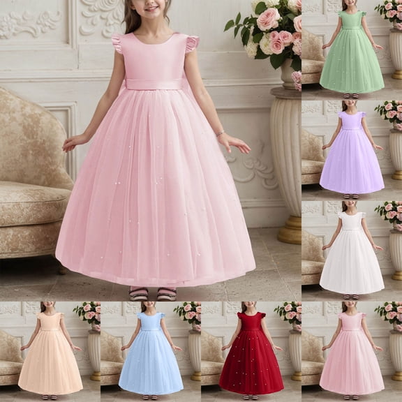 CAIXIA Junior Bridesmaid Dresses LongElegant Long Formal Dress For Girls With Beaded Bow Birthday Party Pageant Gown,Sky Blue,9-10 Years