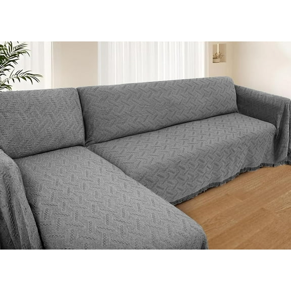 Sectional Couch Covers 2 Pieces L Shaped Sofa Cover for Sectional Couch L Shape Washable Blanket Furniture Protector for Pets Dogs Dark Grey X-Large